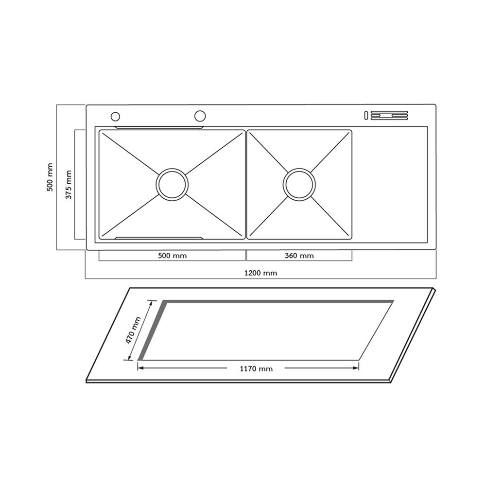 ซิงค์ฝัง 2 หลุม 1 ที่พัก + ก๊อกซิงค์ AXIA EXPERTISE 12050 SILVER + NIAGARA MATTE SATIN