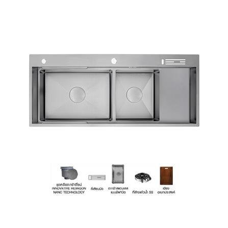 ซิงค์ฝัง 2 หลุม 1 ที่พัก + ก๊อกซิงค์ AXIA EXPERTISE 12050 SILVER + NIAGARA MATTE SATIN_0
