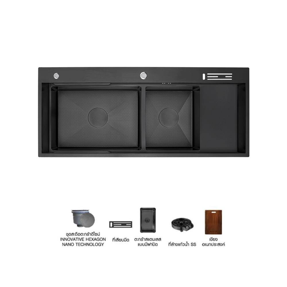 ซิงค์ฝัง 2 หลุม 1 ที่พัก + ก๊อกซิงค์ AXIA EXPERTISE 12050 BLACK + NIAGARA GUN METAL