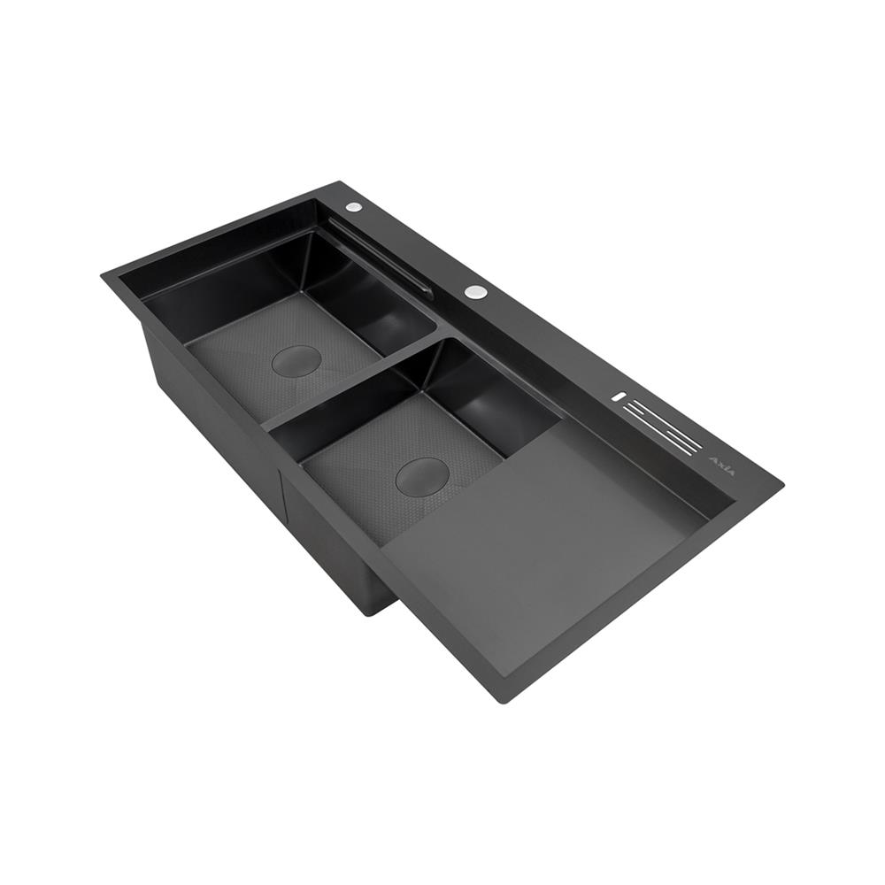 ซิงค์ฝัง 2 หลุม 1 ที่พัก + ก๊อกซิงค์ AXIA EXPERTISE 12050 BLACK + NIAGARA GUN METAL