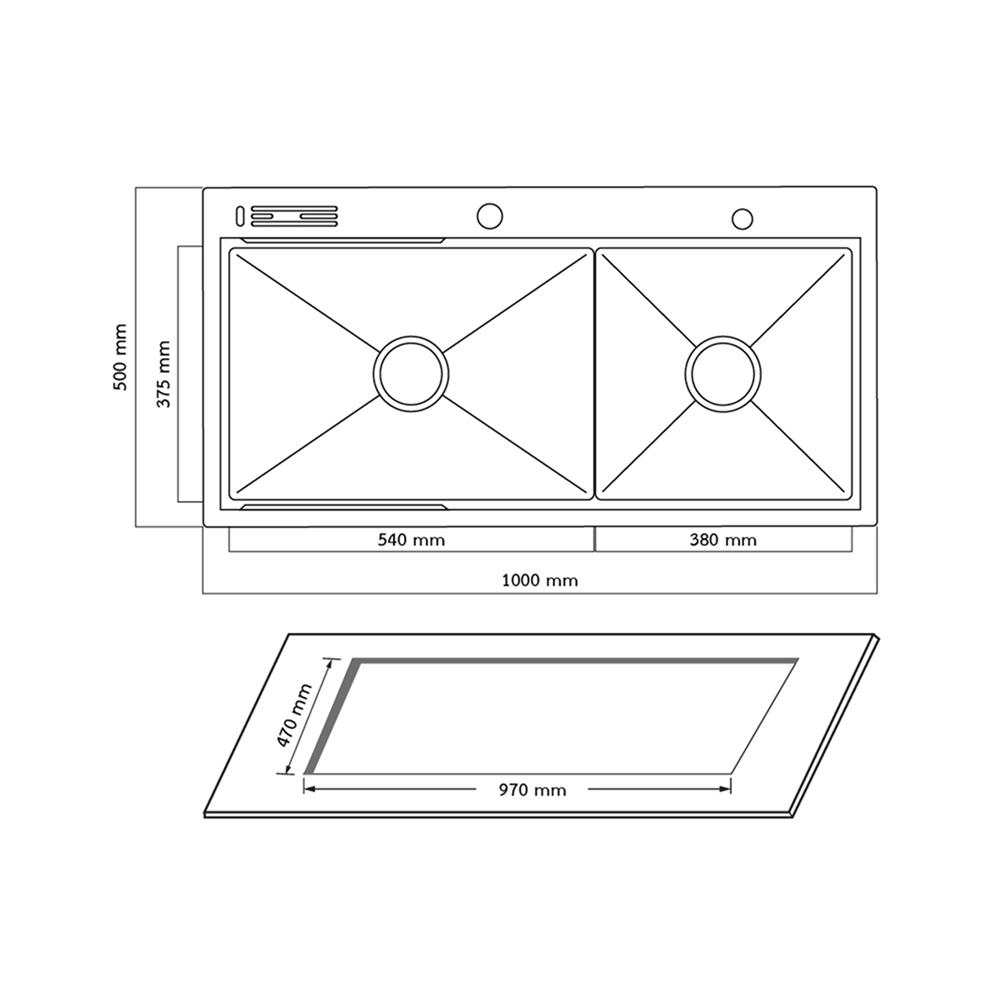 ซิงค์ฝัง 2 หลุม + ก๊อกซิงค์ AXIA EXPERTISE 5438 BLACK + NIAGARA GUN METAL