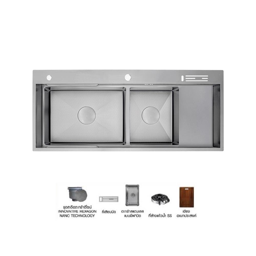 ซิงค์ฝัง 2 หลุม 1 ที่พัก + ก๊อกซิงค์ AXIA EXPERTISE 12050 SILVER + NIAGARA GUN METAL