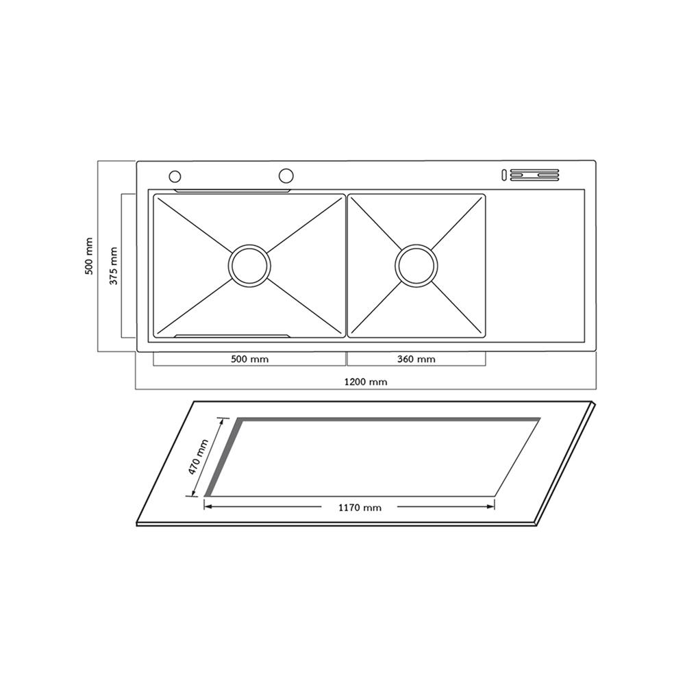ซิงค์ฝัง 2 หลุม 1 ที่พัก + ก๊อกซิงค์ AXIA EXPERTISE 12050 SILVER + NIAGARA GUN METAL