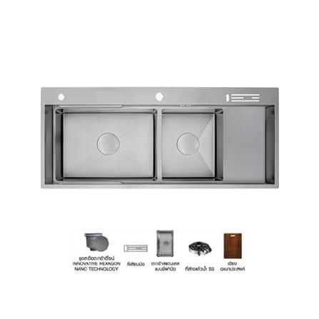 ซิงค์ฝัง 2 หลุม 1 ที่พัก + ก๊อกซิงค์ AXIA EXPERTISE 12050 SILVER + NIAGARA GUN METAL_0