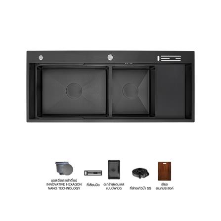ซิงค์ฝัง 2 หลุม 1 ที่พัก + ก๊อกซิงค์ AXIA EXPERTISE 12050 BLACK + NIAGARA MATTE SATIN_0