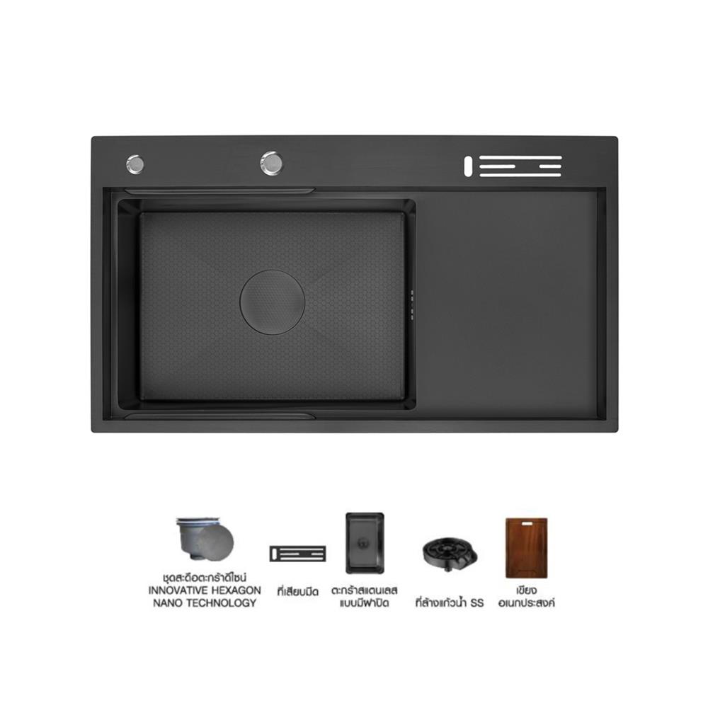ซิงค์ฝัง 1 หลุม 1 ที่พัก + ก๊อกซิงค์ AXIA EXPERTISE 10050 BLACK + NIAGARA MATTE SATIN