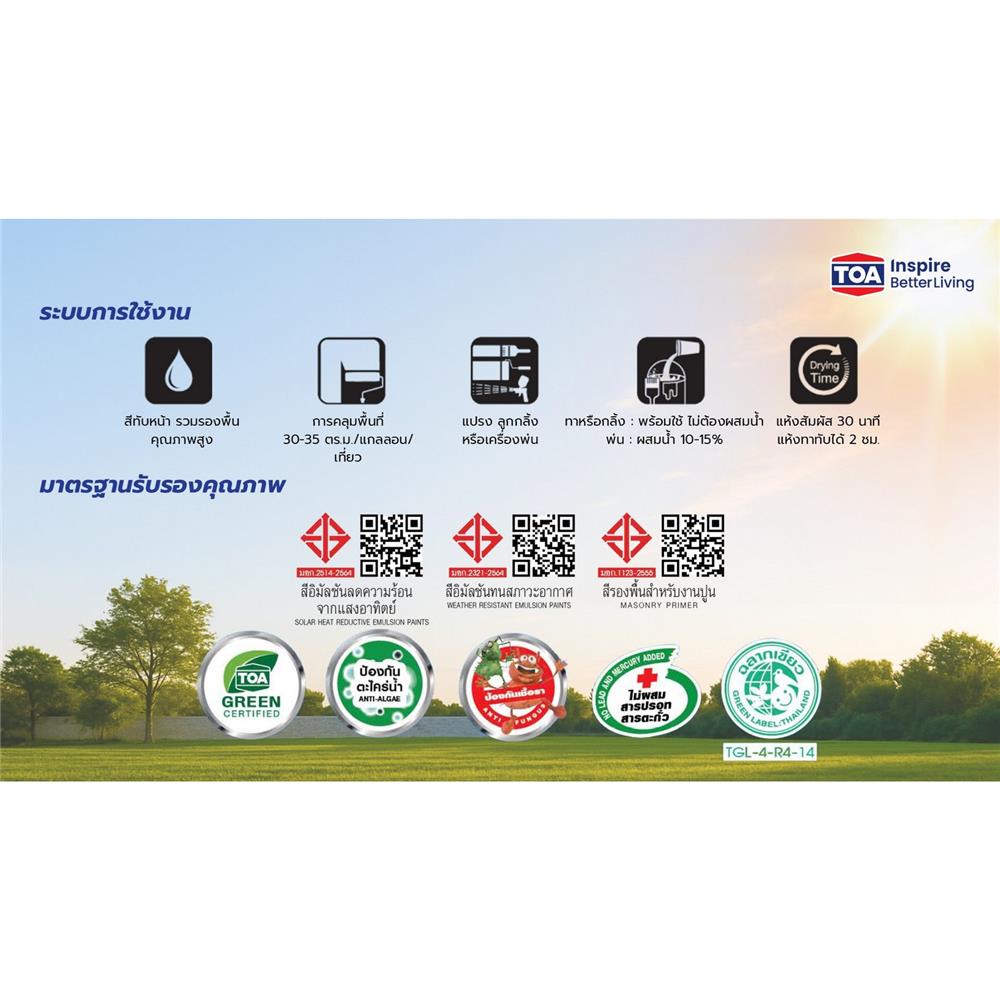 สีน้ำทาฝ้า ชนิดด้านพิเศษ TOA SHIELD EXPERT SUPERIOR PREMIUM 2 IN 1 E777 สีขาว 9 ลิตร