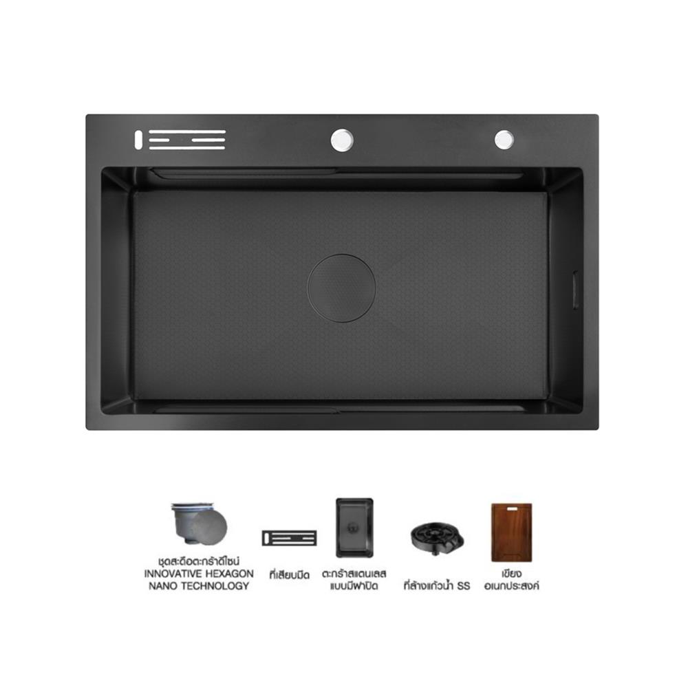 ซิงค์ฝัง 1 หลุม + ก๊อกซิงค์ AXIA EXPERTISE 8250 BLACK + NIAGARA GUN METAL
