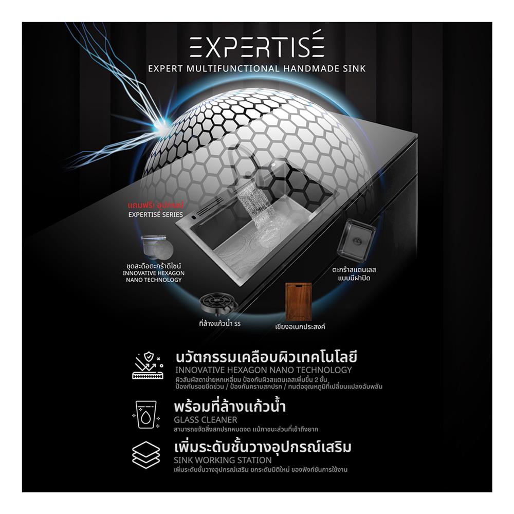 ซิงค์ฝัง 1 หลุม + ก๊อกซิงค์ AXIA EXPERTISE 8250 BLACK + NIAGARA GUN METAL