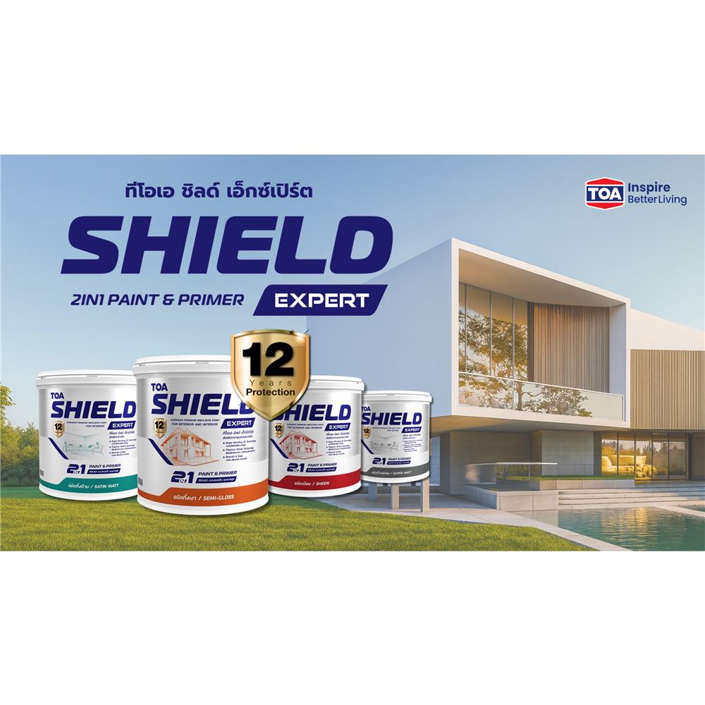 สีน้ำทาภายนอก ชนิดกึ่งเงา TOA SHIELD EXPERT SUPERIOR PREMIUM 2 IN 1 EG100 สีขาว 9 ลิตร