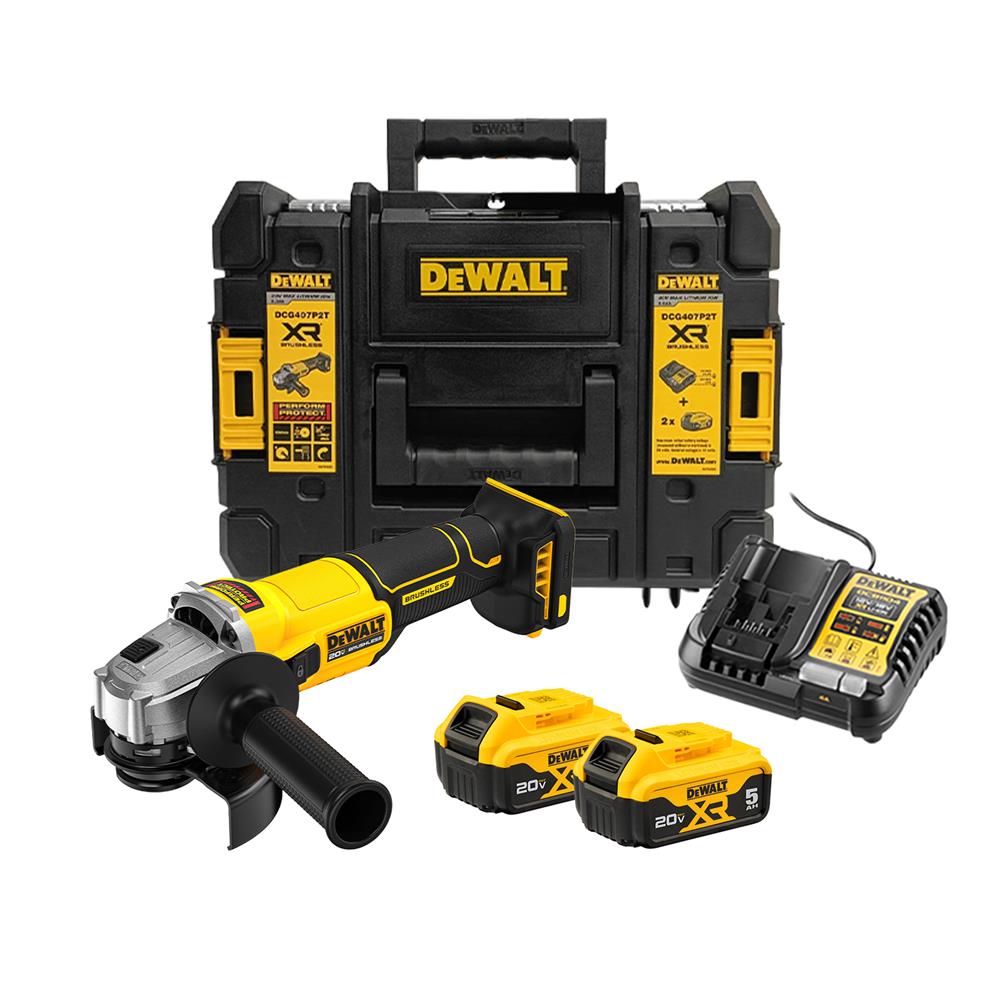 ชุดเครื่องเจียรไร้สาย (พร้อมแบตเตอรี่และแท่นชาร์จ) DEWALT DCG407P2T-B1 18 โวลต์