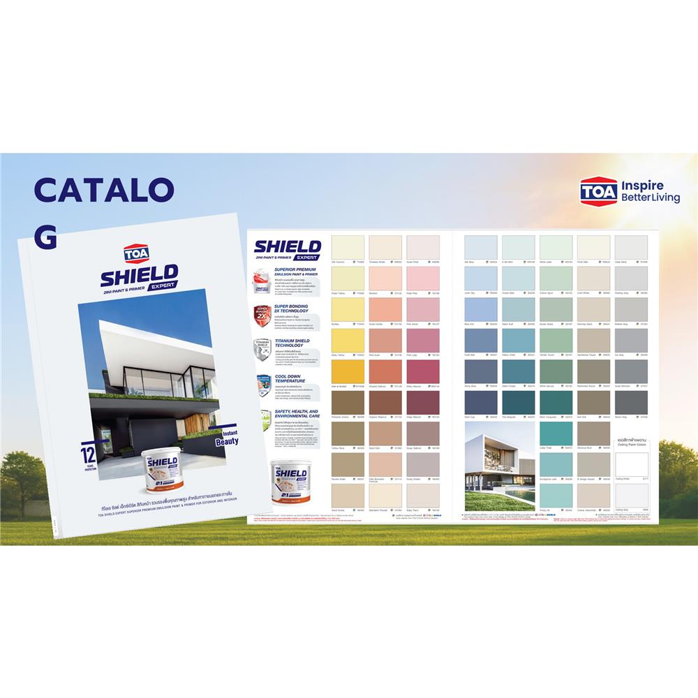 สีน้ำทาภายนอก ชนิดเนียน TOA SHIELD EXPERT SUPERIOR PREMIUM 2 IN 1 BASE C สีขาว 9 ลิตร