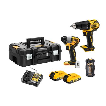ชุดสว่านกระแทกและไขควงกระแทกไร้สาย (พร้อมแบตเตอรี่และแท่นชาร์จ) DEWALT DCK2214D2TA-B1 18 โวลต์_1