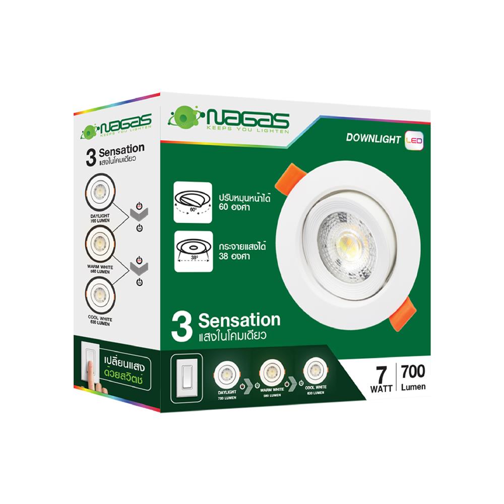 ดาวน์ไลท์ LED NAGAS HG DSC-3 SENDATION 3 นิ้ว 7 วัตต์ DAYLIGHT/COOL WHITE/WARM WHITE สีขาว
