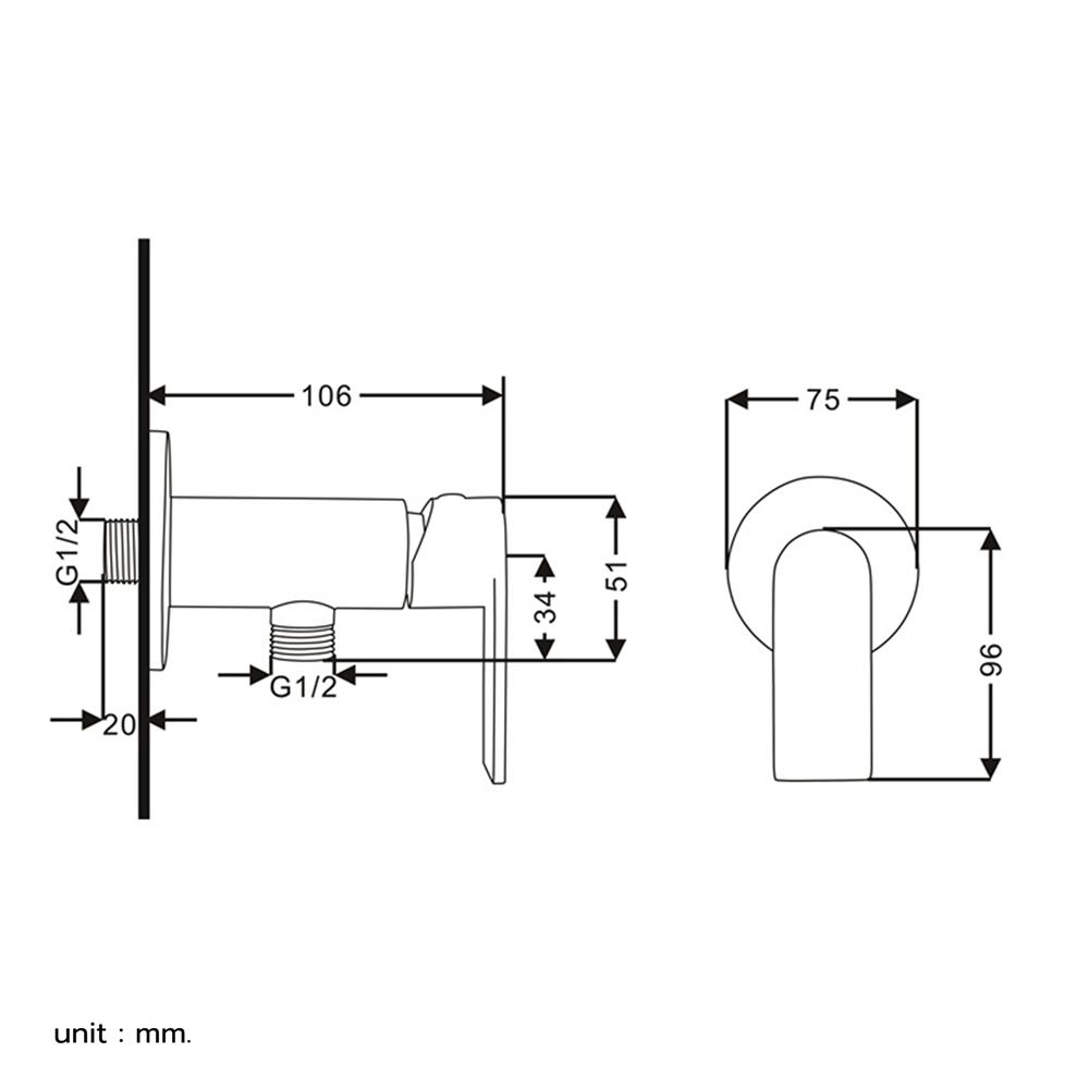 วาล์วฝักบัว RASLAND C311-C55 สีโครม