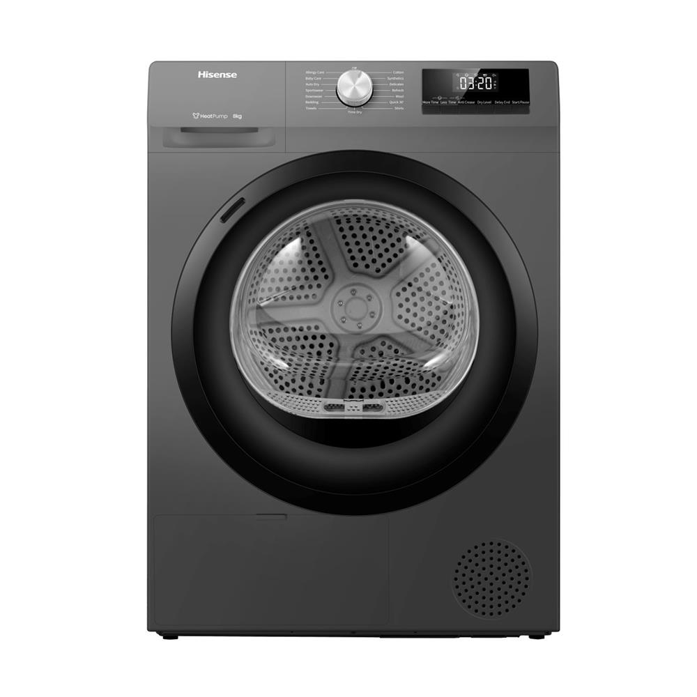 เครื่องอบผ้าฝาหน้า HISENSE DH80N1 8 กก. HEAT PUMP สีเทา