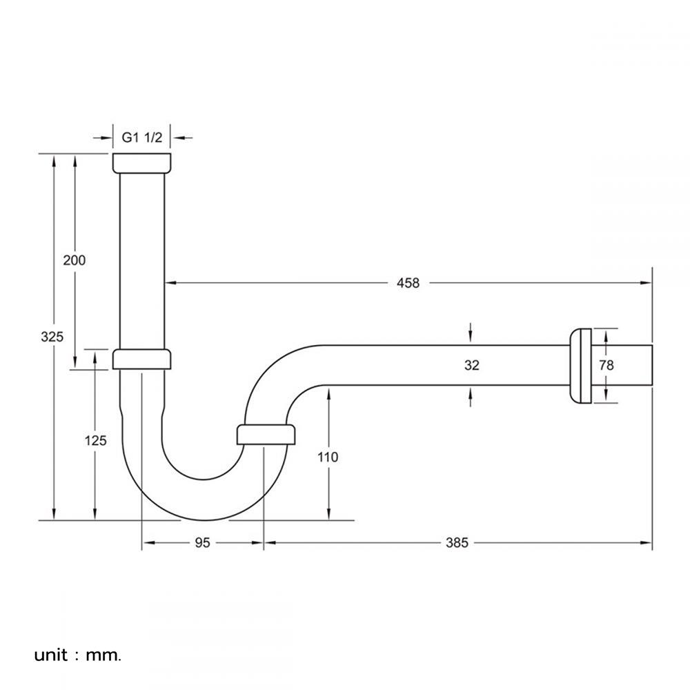 ท่อน้ำทิ้งอ่างล้างหน้าพีแทรป RASLAND T923-T55-BK 40 ซม.
