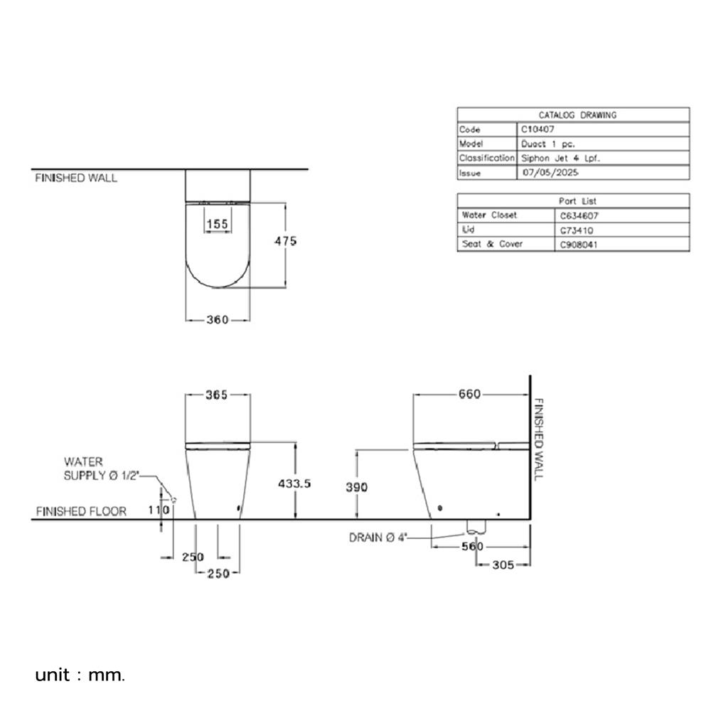 สุขภัณฑ์ 1 ชิ้น COTTO DUACT C10407 4.5 ลิตร สีขาว