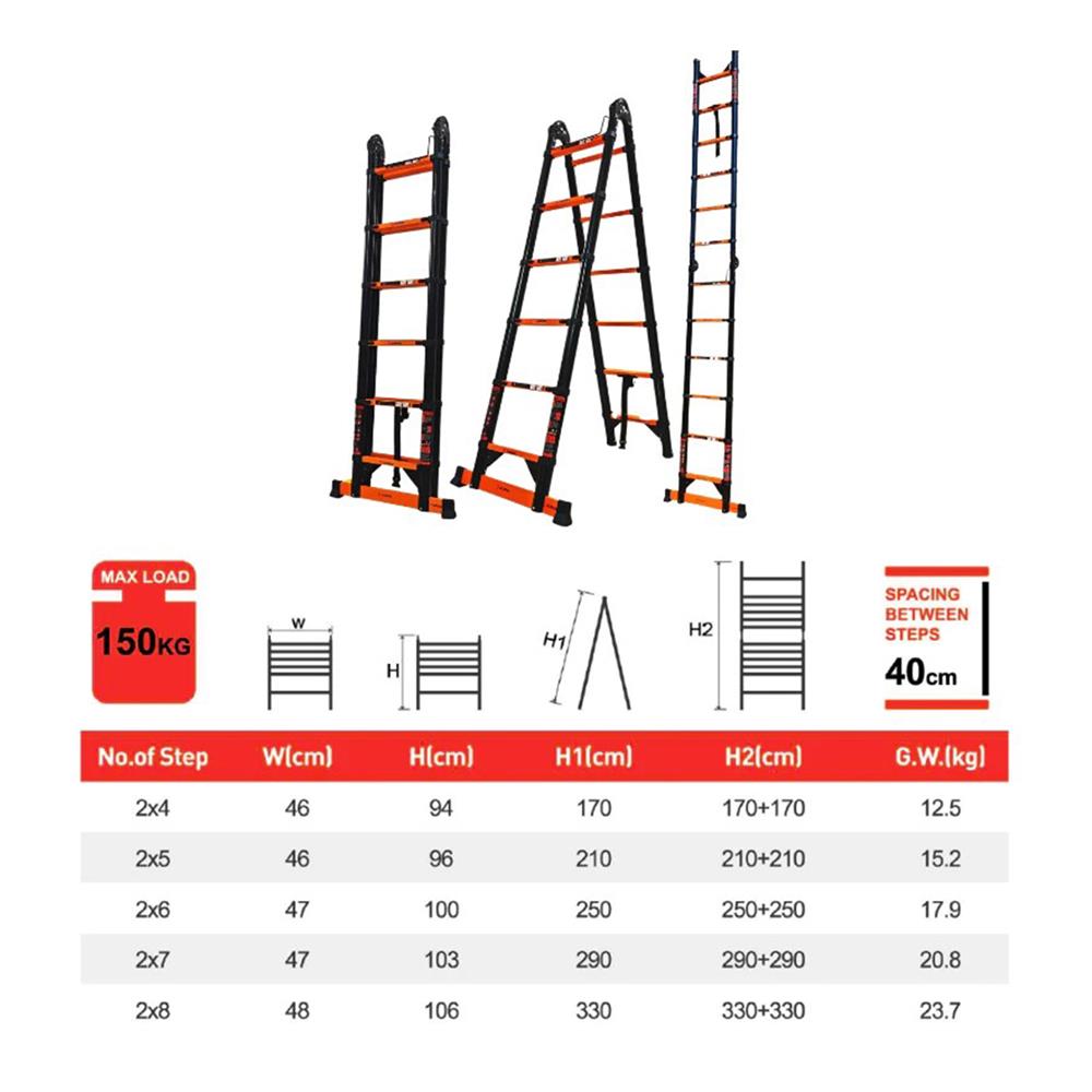 บันไดอเนกประสงค์ปรับแบบ BARCO 2x4 8 ขั้น สีดำ