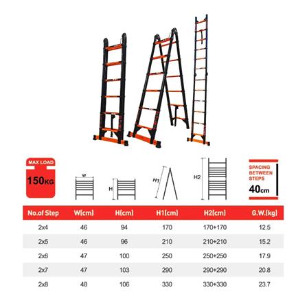 บันไดอเนกประสงค์ปรับแบบ BARCO 2x4 8 ขั้น สีดำ_5