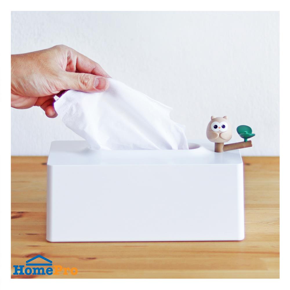 กล่องทิชชู่แผ่น MINIMAL SCULPT OWL FRIEND สีขาว