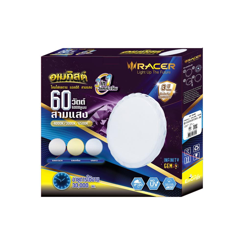 ไฟเพดาน LED RACER AMETHYST-02 19.5 นิ้ว 60 วัตต์ DAYLIGHT/COOL WHITE/WARM WHITE