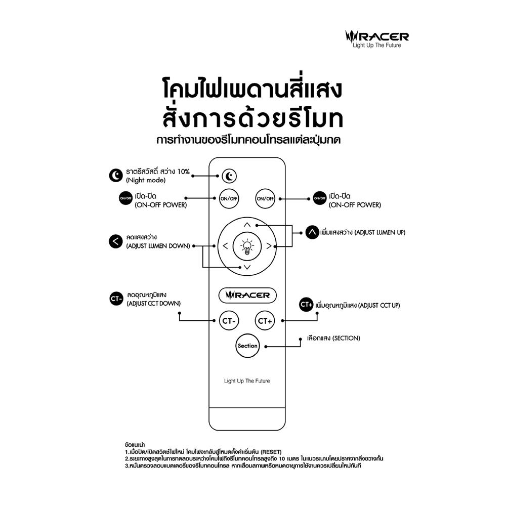 ไฟเพดาน LED RACER REMOTE BLUEDIAMOND 19.5 นิ้ว 72 วัตต์ DAYLIGHT/COOL WHITE/WARM WHITE