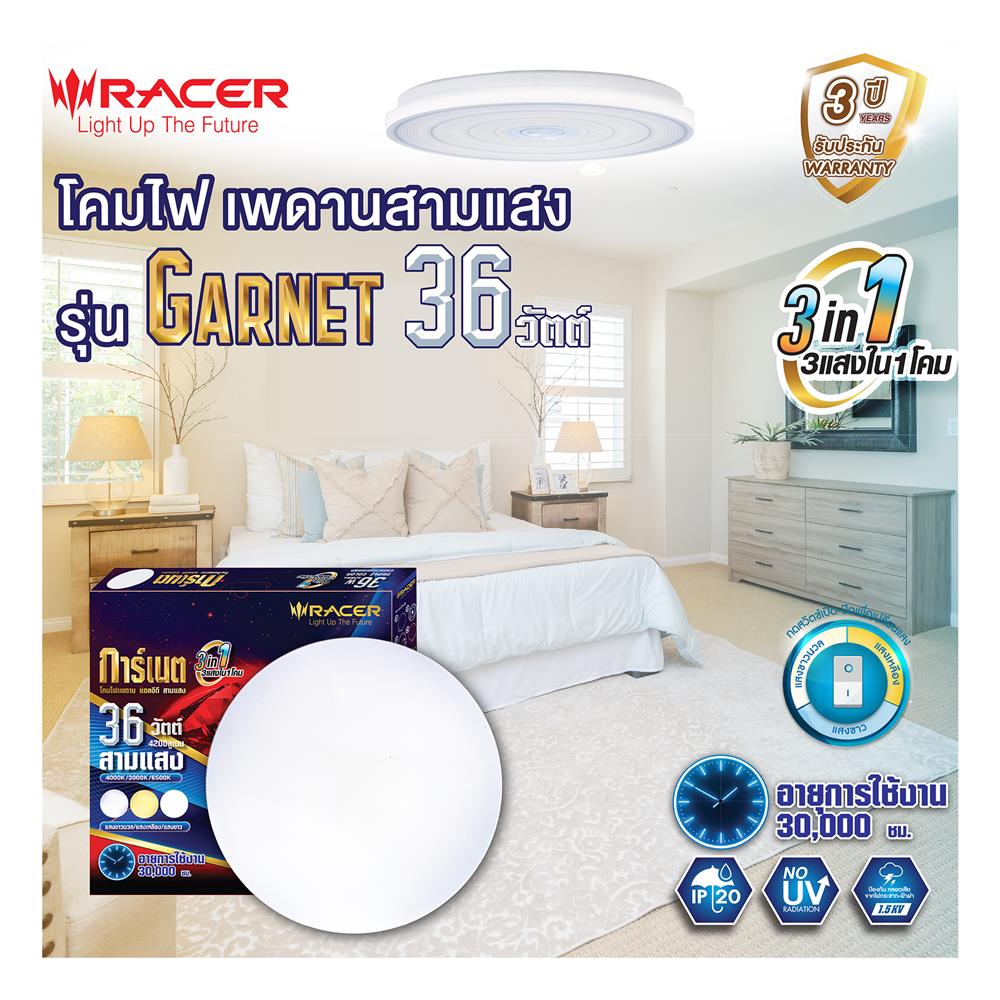 ไฟเพดาน LED RACER GARNET02 15 นิ้ว 36 วัตต์ DAYLIGHT/COOL WHITE/WARM WHITE