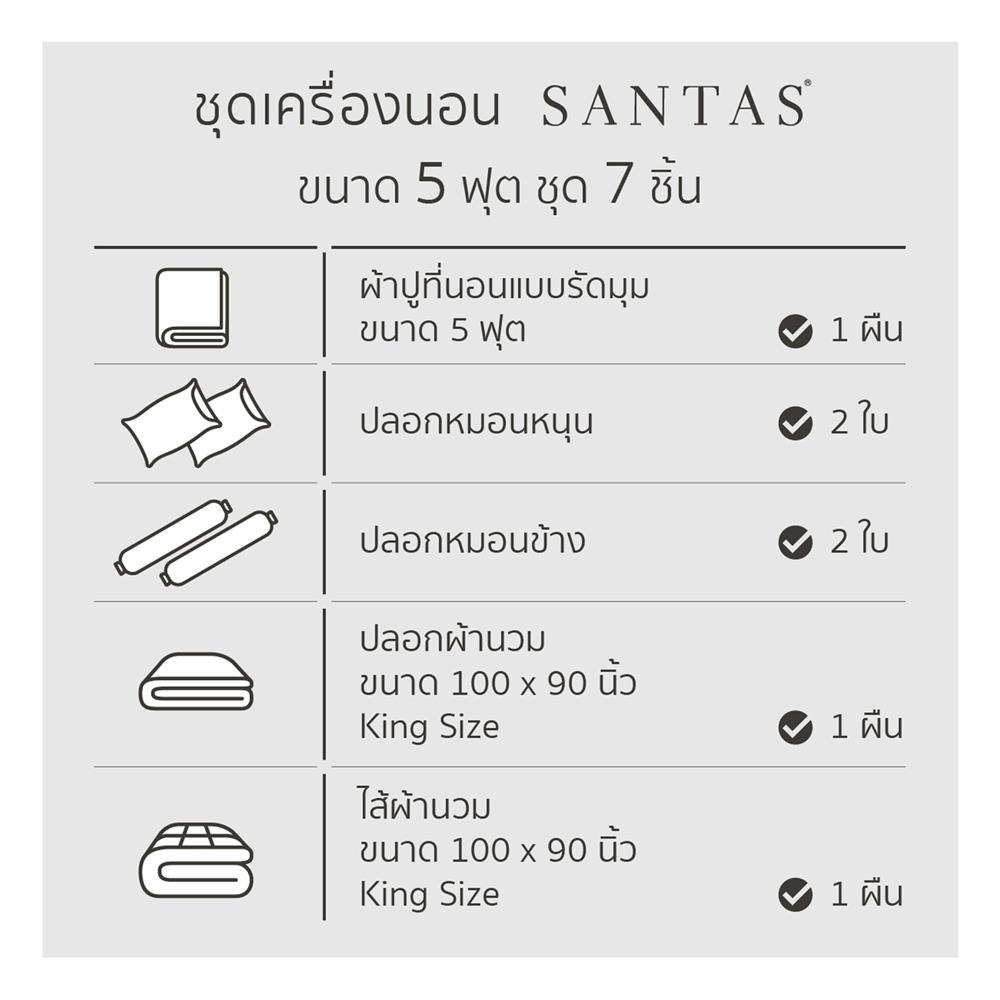 ชุดผ้าปูที่นอน 5 ฟุต (ชุด 7 ชิ้น) SANTAS COTTON USA BLUORA BL