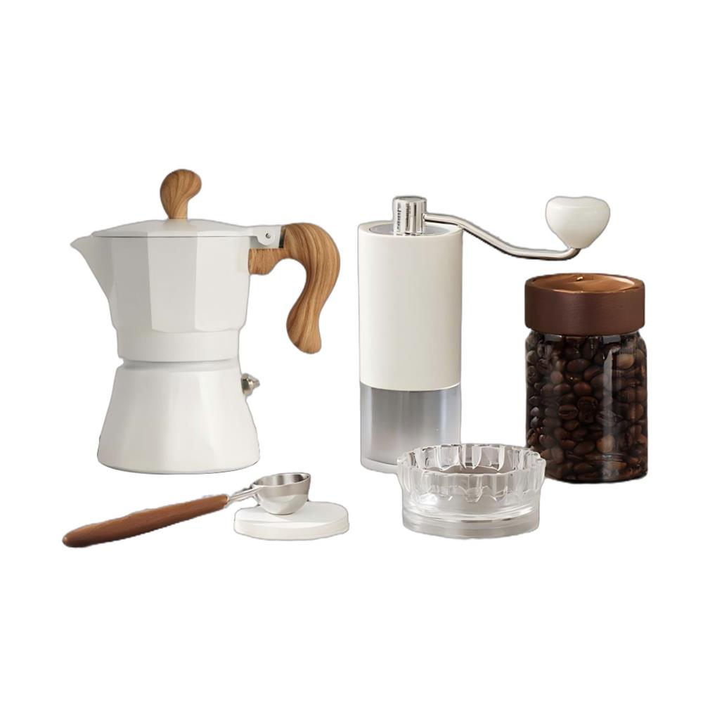 ชุดหม้อต้มกาแฟและเครื่องบดเมล็ดกาแฟ KOF BAKE SMKP01 สีขาว