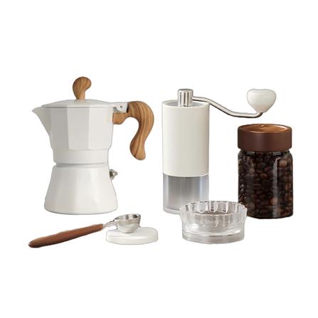 ชุดหม้อต้มกาแฟและเครื่องบดเมล็ดกาแฟ KOF BAKE SMKP01 สีขาว_0