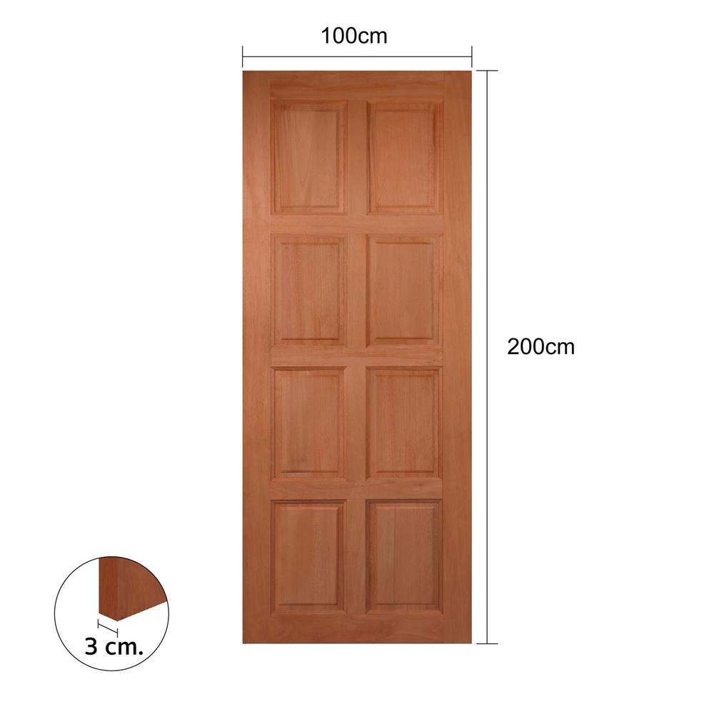 ประตูไม้เบญจพรรณ ไม่เจาะลูกบิด VK 8 ฟัก VK281 100x200 ซม. สีธรรมชาติ