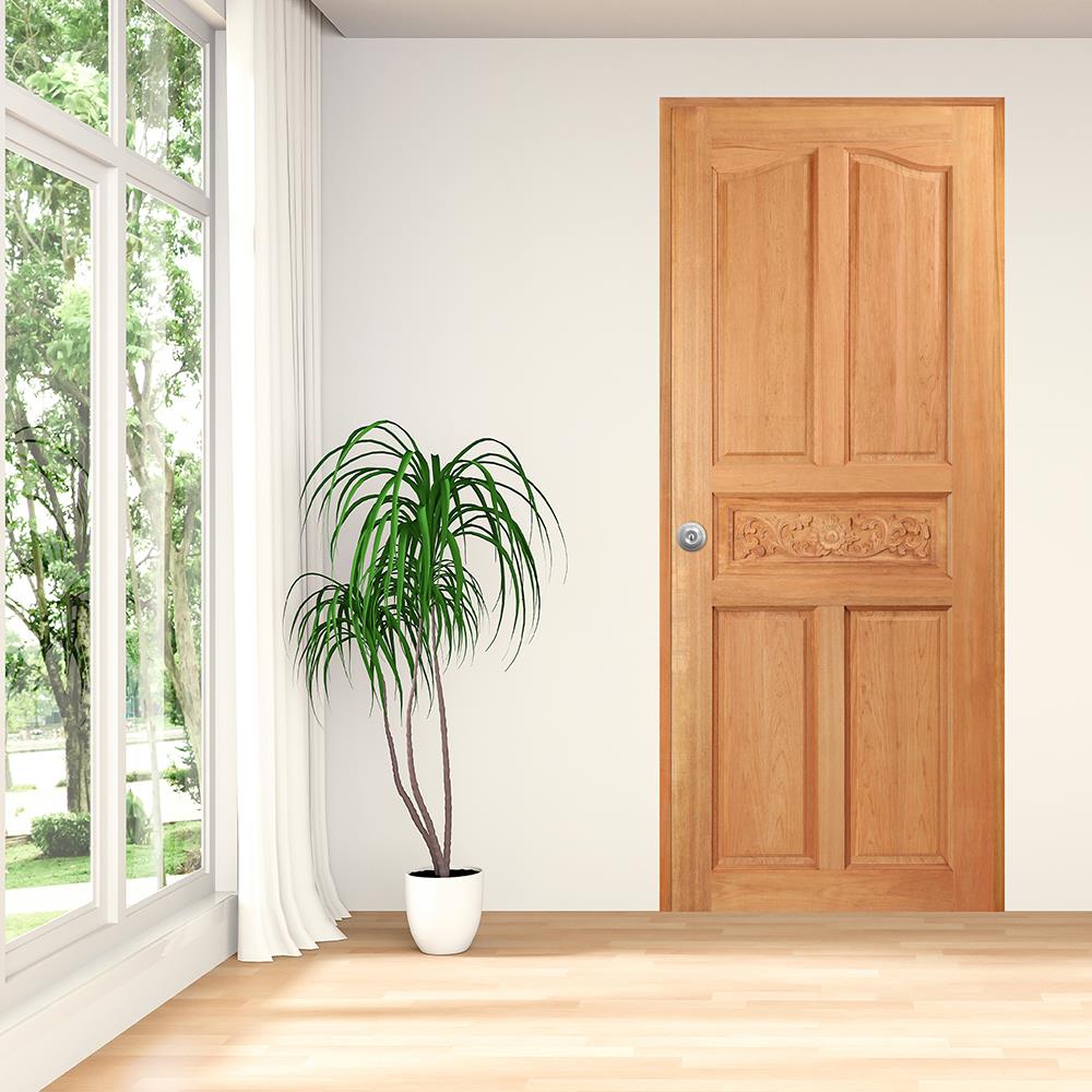 ประตูไม้สยาแดง ไม่เจาะลูกบิด VK 5 ฟักปีกนก VK100 80x200 ซม. สีธรรมชาติ