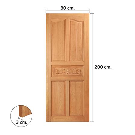 ประตูไม้สยาแดง ไม่เจาะลูกบิด VK 5 ฟักปีกนก VK100 80x200 ซม. สีธรรมชาติ_3