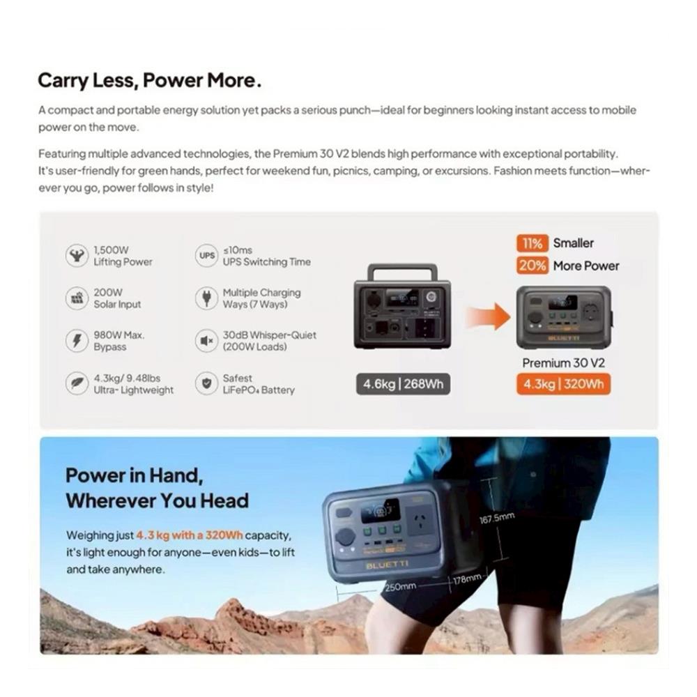 POWER BOX BLUETTI PREMIUM 30V2 600 วัตต์ สีดำ