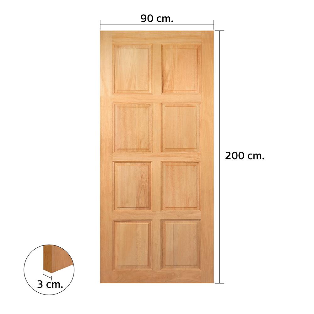 ประตูไม้สยาแดง ไม่เจาะลูกบิด VK 181 8 ฟัก 90x200 ซม. สีธรรมชาติ