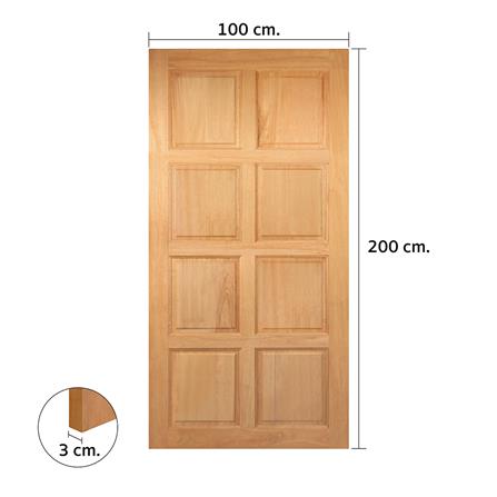 ประตูไม้สยาแดง ไม่เจาะลูกบิด VK 181 8 ฟัก 100x200 ซม. สีธรรมชาติ_3