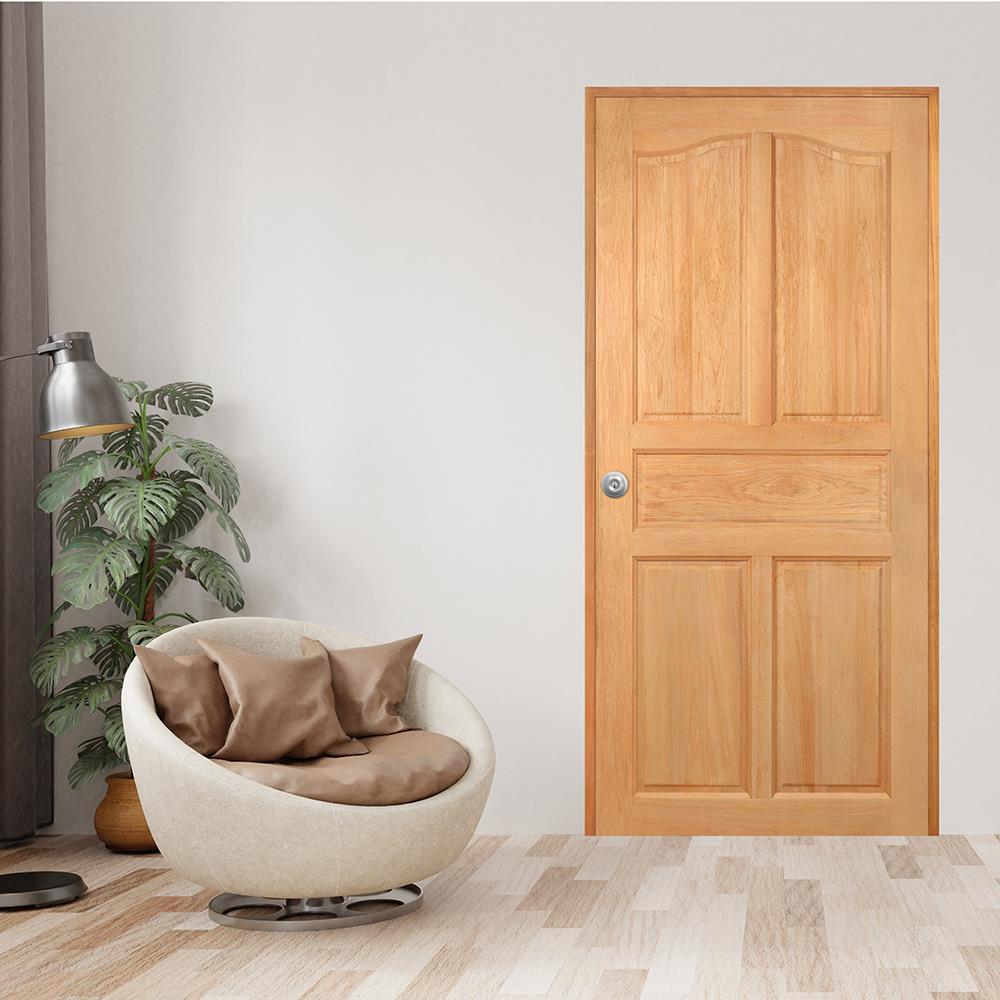 ประตูไม้สยาแดง ไม่เจาะลูกบิด VK 151 5 ฟักปีกนก 90x200 ซม. สีธรรมชาติ