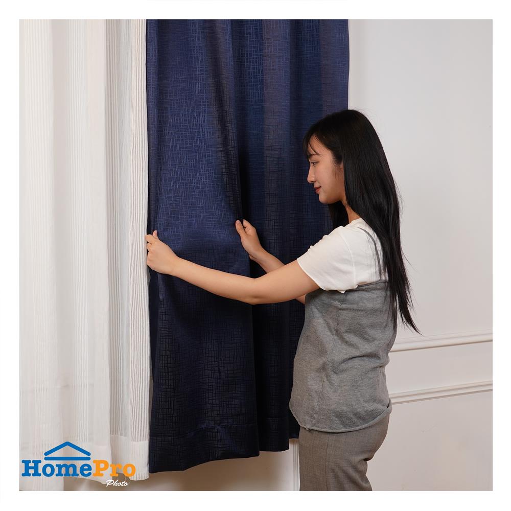 ผ้าม่าน EYELET HOME LIVING STYLE GRID UV 130x160 ซม. สีน้ำเงิน