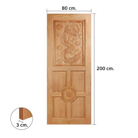 ประตูไม้สยาแดงแกะสลักลายมังกร ไม่เจาะลูกบิด VK 129 80x200 ซม. สีธรรมชาติ_3