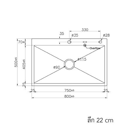 ซิงค์ฝัง 1 หลุม S-FLO NL0099 SF-21 8050ST สีเงิน_5