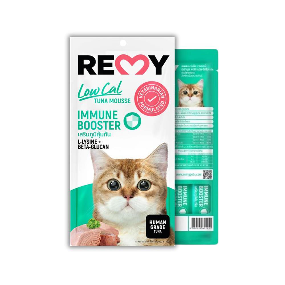 ขนมแมวเลีย REMY TUNA MOUSSE L-LYSINE BETA-GLUCAN สูตรเสริมภูมิคุ้มกัน (แพ็ก 4 ชิ้น)