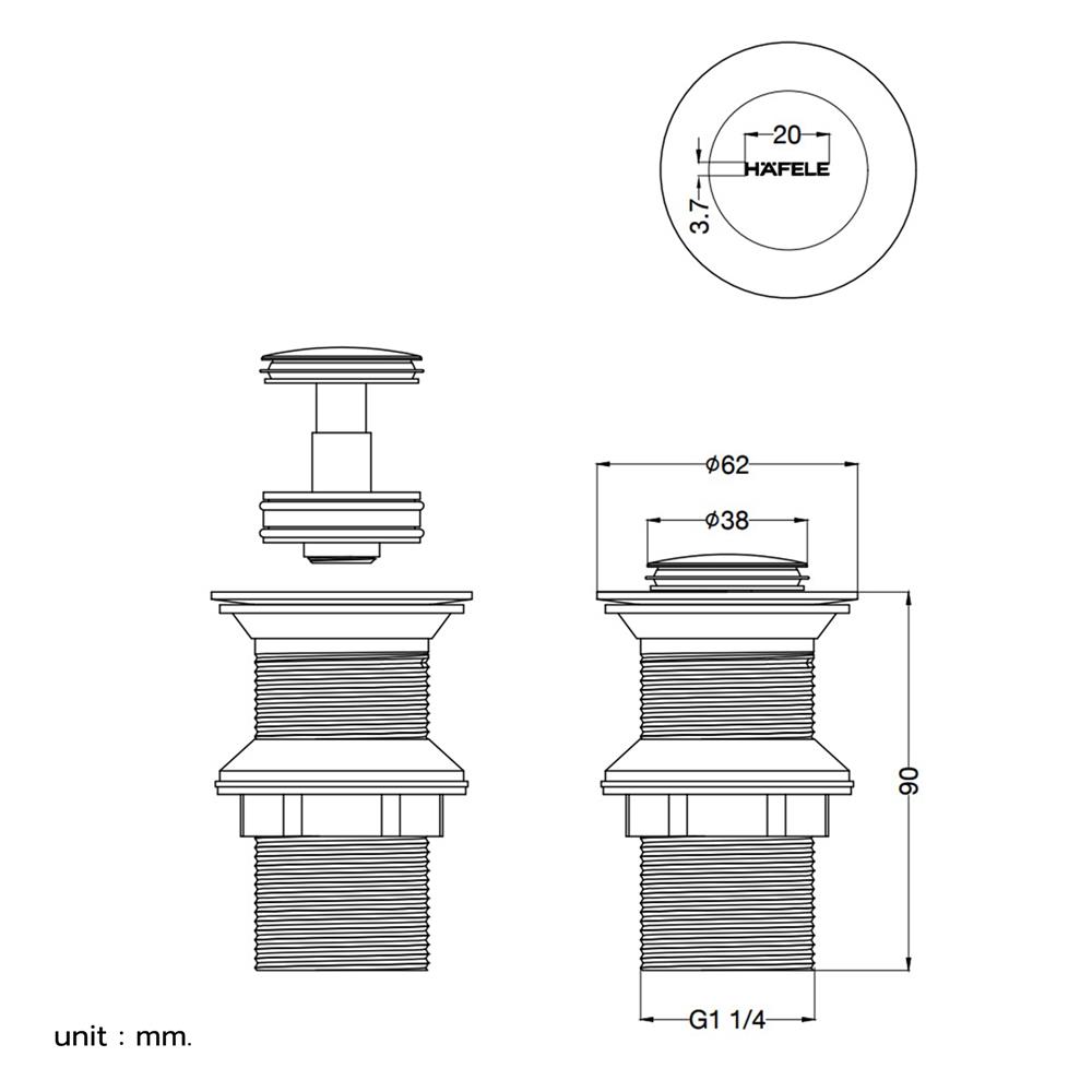 สะดืออ่างล้างหน้าแบบกด HAFELE 495.61.975