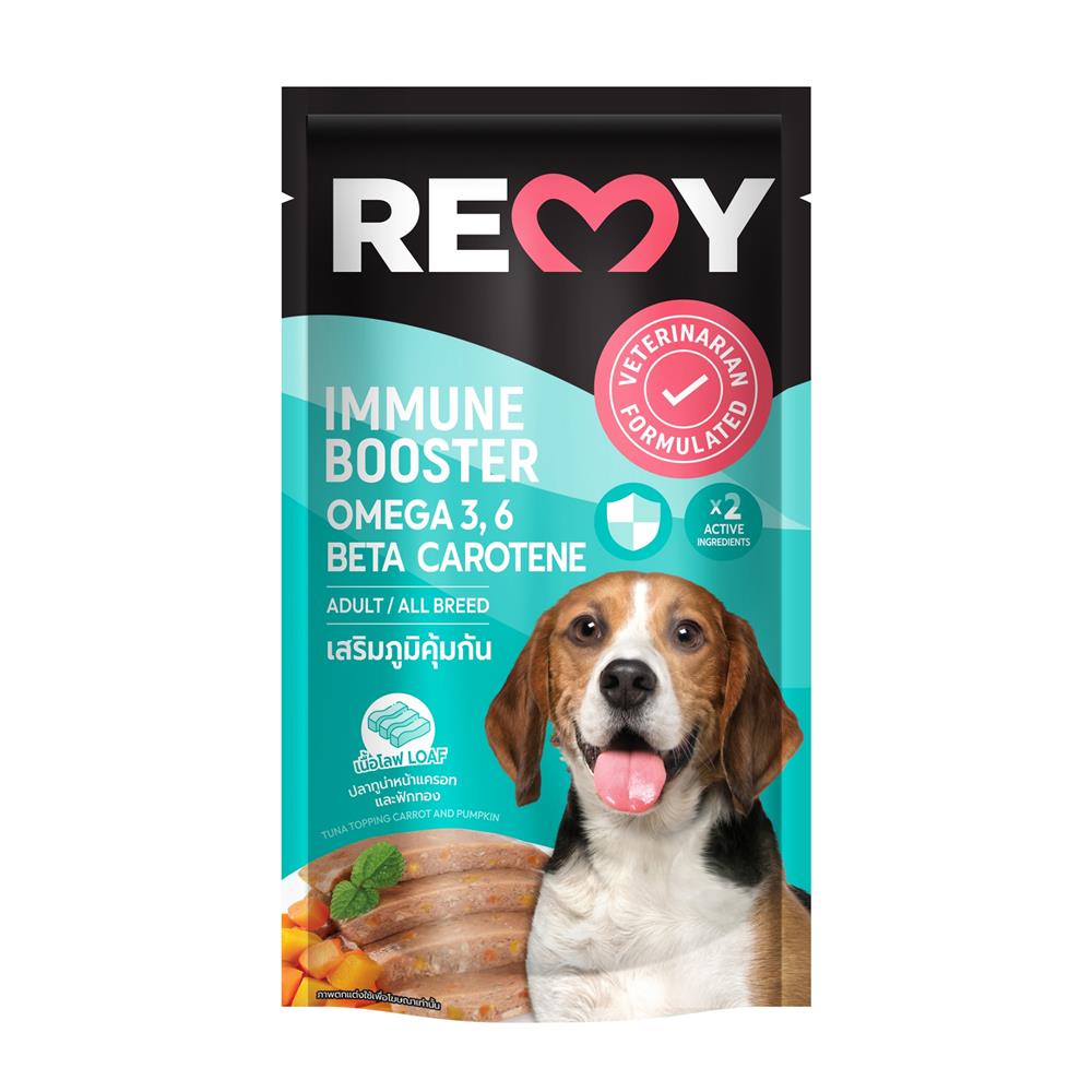 อาหารเปียกสุนัข REMY TUNA TOPPING CARROT AND PUMPKIN สูตรเสริมภูมิคุ้มกัน 720 ก.