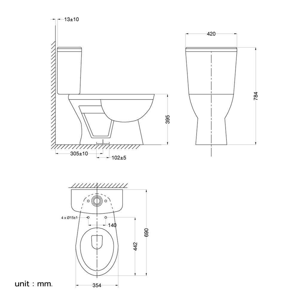 สุขภัณฑ์ 2 ชิ้น HAFELE 495.61.488 3/4.8 ลิตร สีขาว