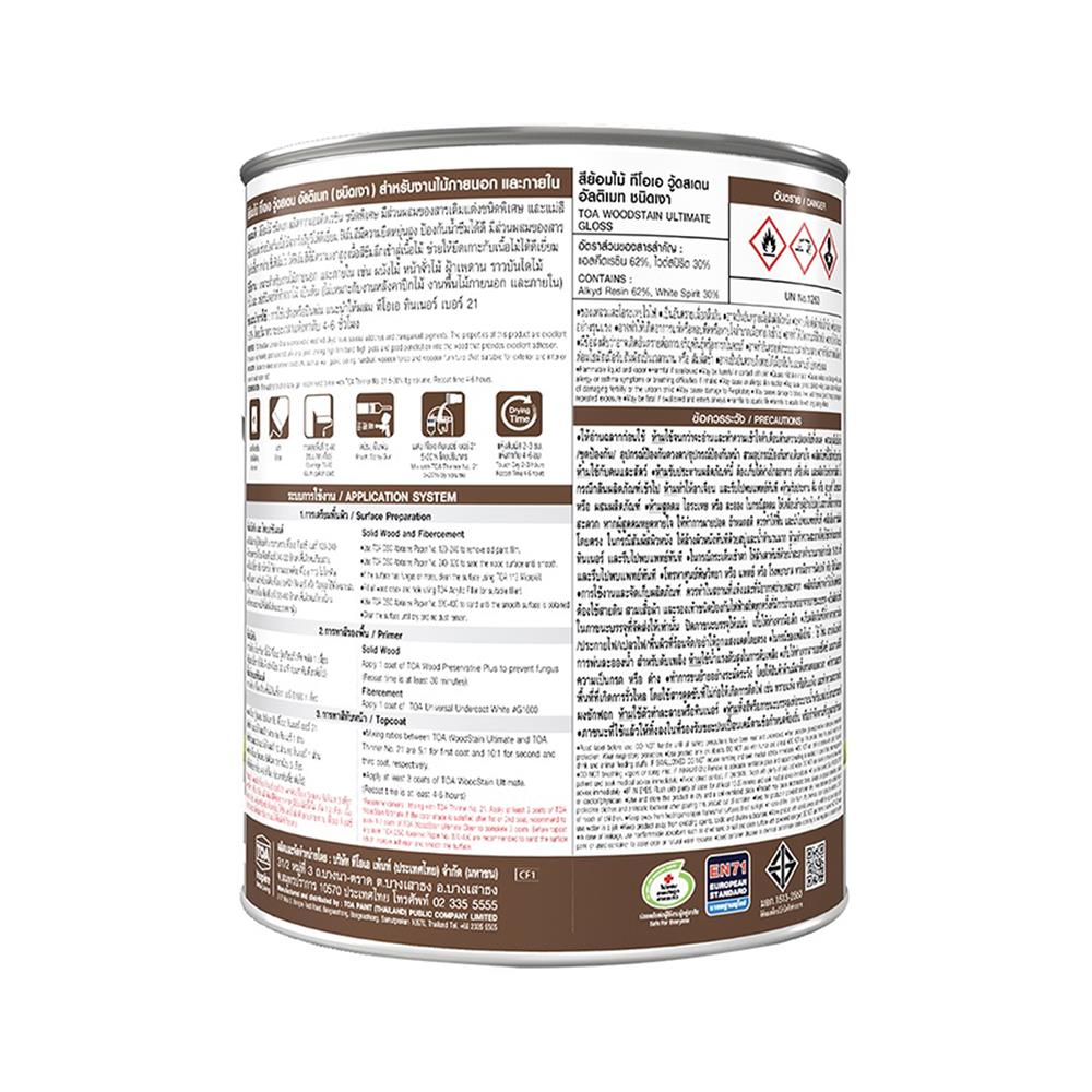 สีย้อมไม้ ชนิดเงา TOA WOODSTAIN ULTIMATE UG02 สีไม้สัก 1 แกลลอน