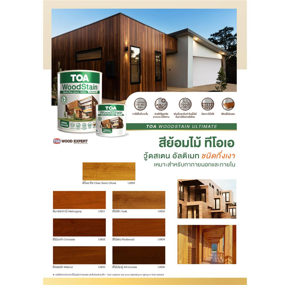 สีย้อมไม้ ชนิดกึ่งเงา TOA WOODSTAIN ULTIMATE US03 สีไม้มะค่า 1 แกลลอน
