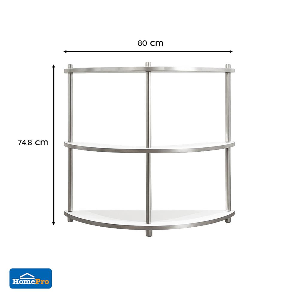 ชั้นวางของครึ่งวงกลม 3 ชั้น FURDINI BENDLY 80 ซม. สีขาว/วอลนัท