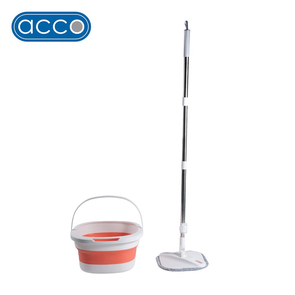 ชุดอุปกรณ์ถังปั่นกลมพับได้พร้อมไม้ม็อบ ACCO สีส้ม_1