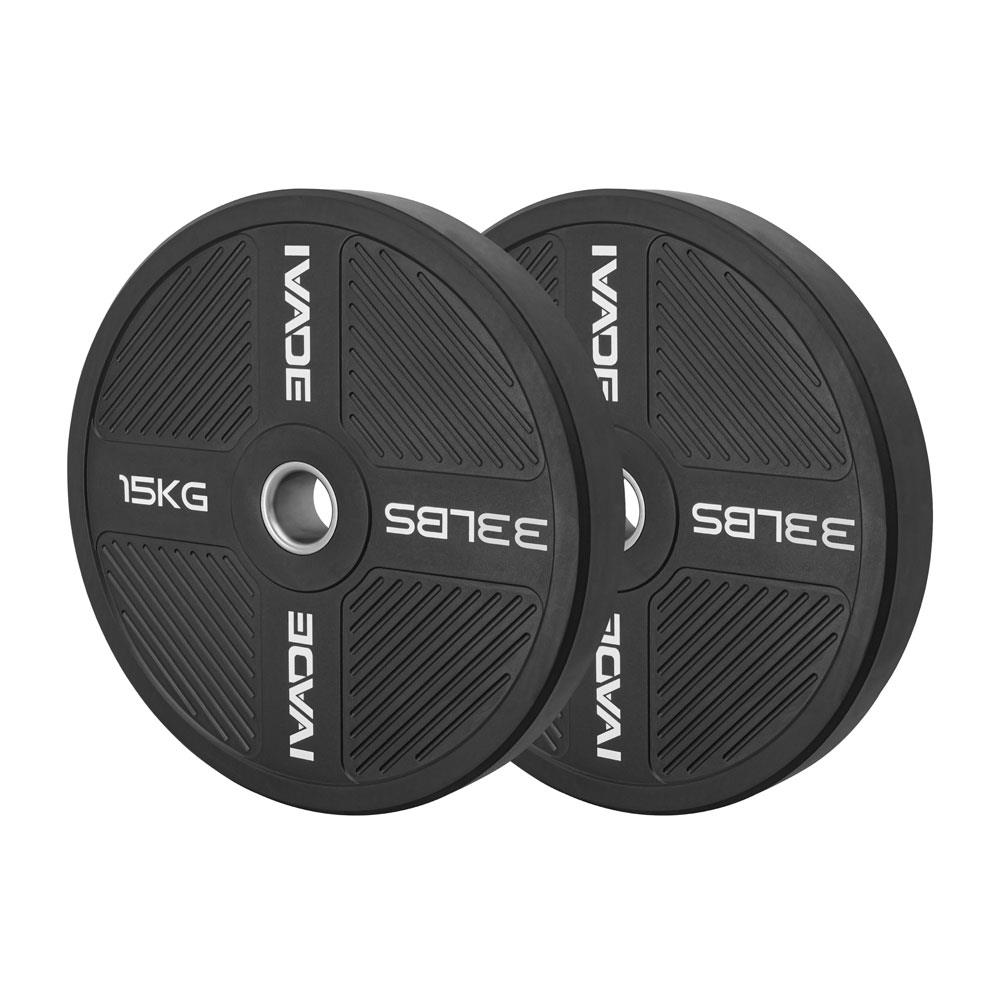 แผ่นน้ำหนัก BUMPER PLATE รูขนาด 2 นิ้ว IVADE  15 กก. (แพ็ก 2 ชิ้น)